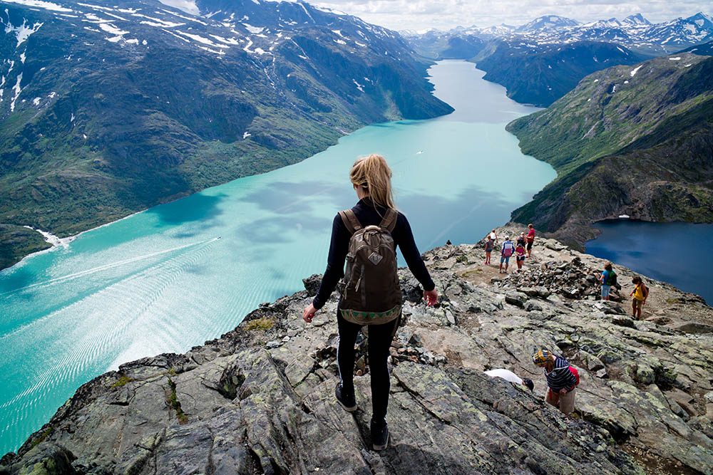 Young woman hiking at Besseggen, Jotunheimen,Sweden