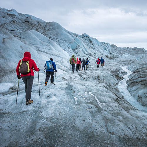 Hiking on the icecap near Kangerlussuaq in Greenland