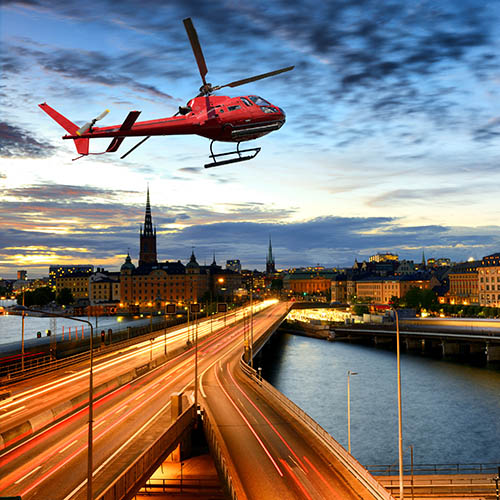 Helicopter flying over Stockholm, Sweden