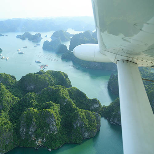 Aerial view of Halong Bay as seen from a seaplane