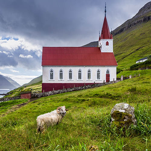 Church built in 1920 at Husar, Kalsoy, Nordoyar, Faroe Islands