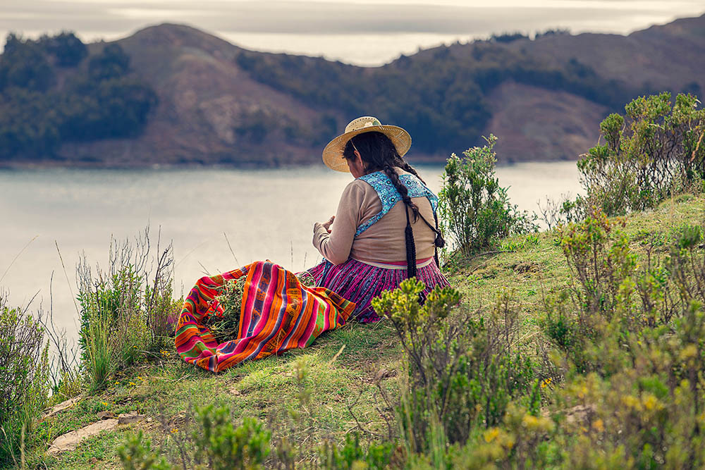 Indigenous woman on Isla del Sol, Bolivia