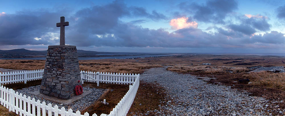 Sappers Hill war memorial, situated just outside Stanley in the Falkland Islands