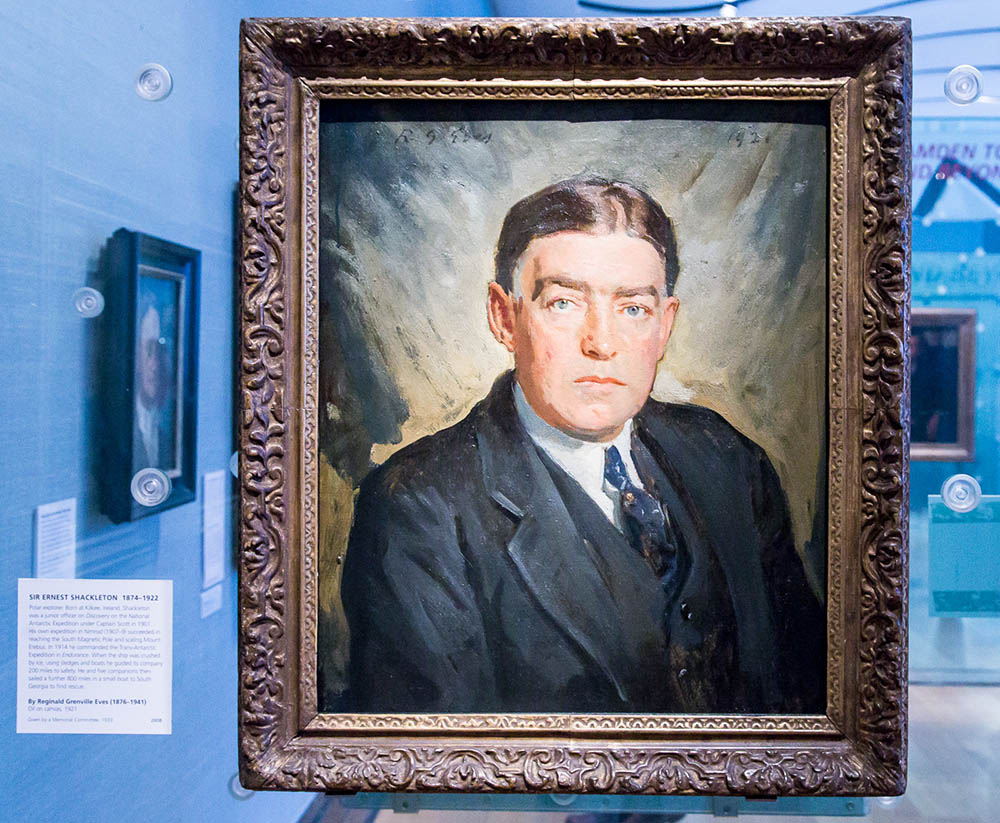 Portrait of Antarctic explorer Sir Ernest Shackleton in the National Portrait Gallery, London, UK 