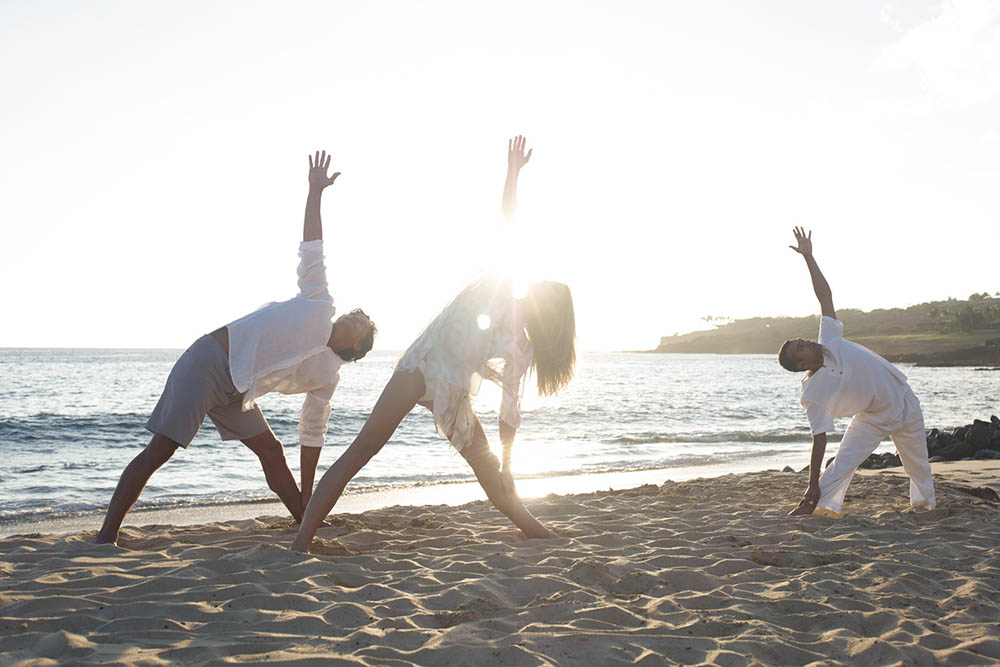 Group practising Yoga on Lanai, Hawaii