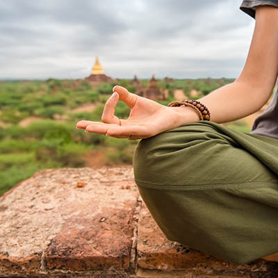 Meditating at sunset in Bagan, Myanmar