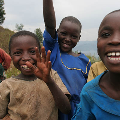 Children from a traditional village in Rwanda